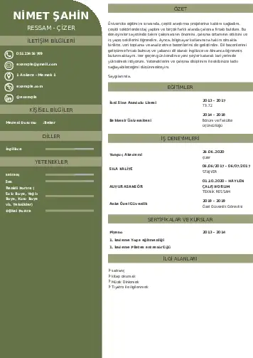 Ressam Cv Örnekleri cv indir